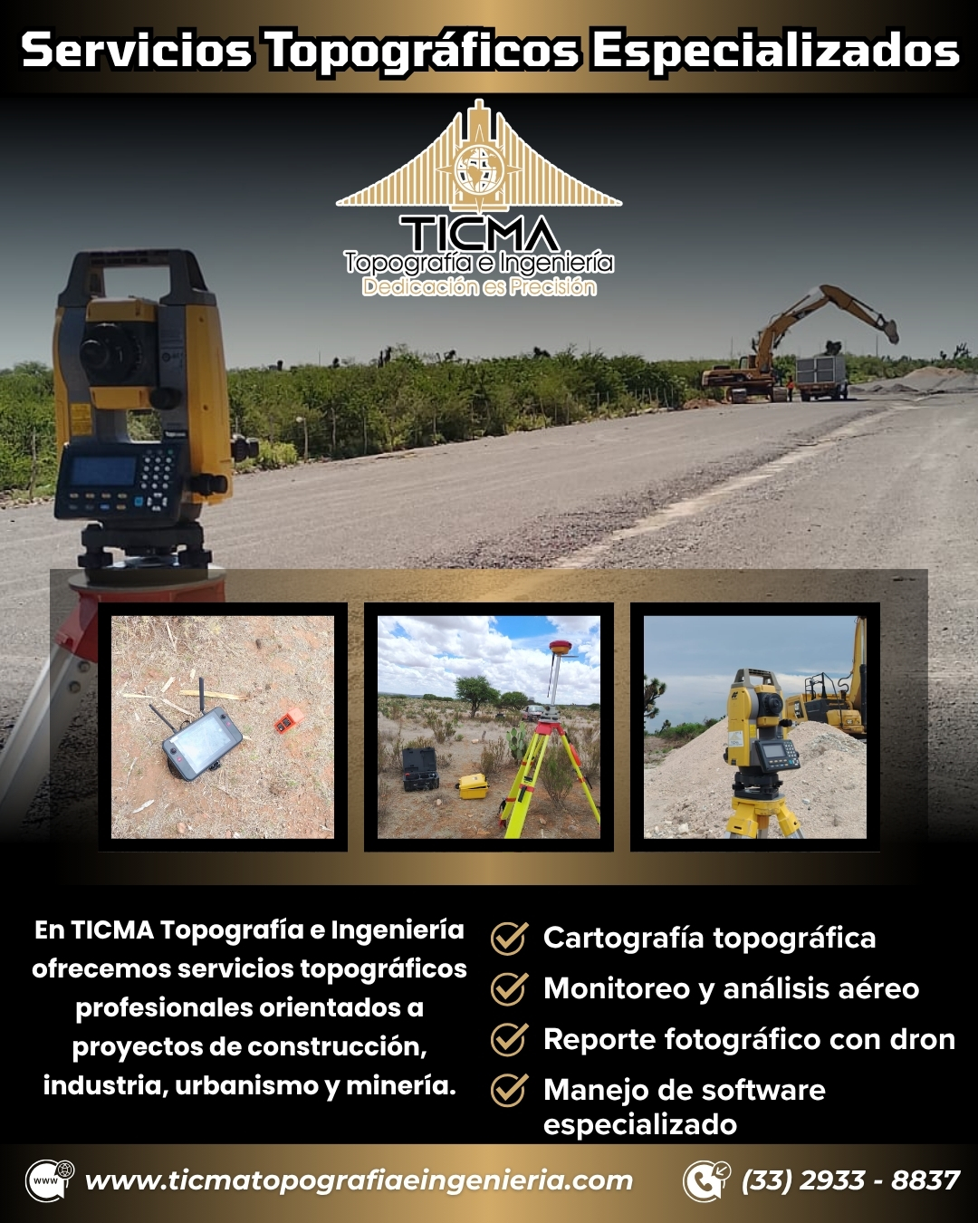 Instrumental avanzado de ingeniería midiendo coordenadas de precisión en obra civil