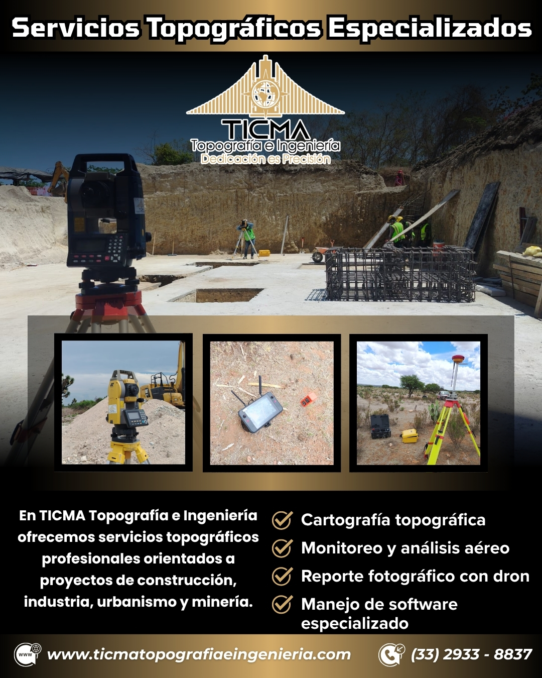 Verificación de trazos métricos sobre cimientos estructurales